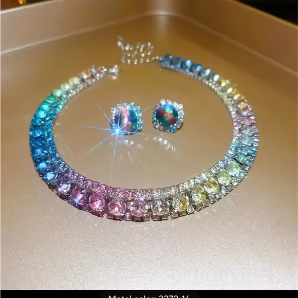 Sparkling Multicolor Rhinestone Necklace and Earring Set - Picture 4 of 9